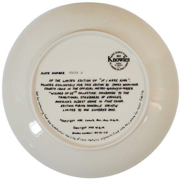 VTG Collector Plate "If I Were King" Wizard of Oz. Knowles China Co. 1978 - Picture 2 of 6